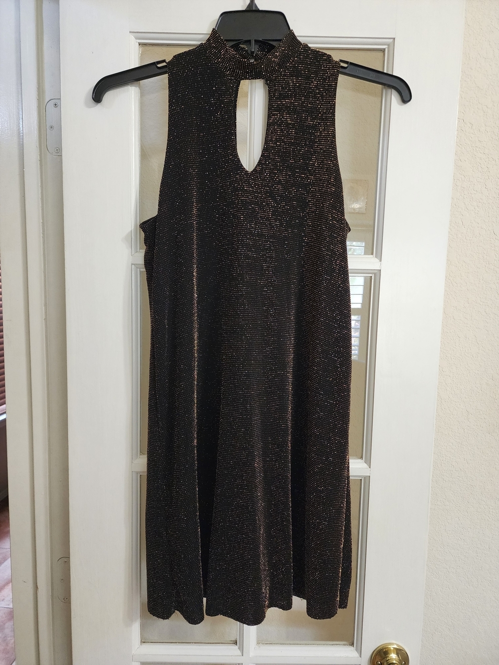 Altar'd State Black Gold Metallic Mock Neck Keyhole Swing Dress Medium